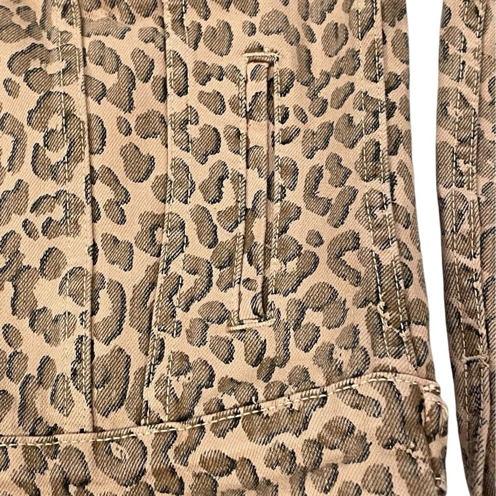 Lucky Brand Womens XS Leopard Denim Jacket The Tomboy Trucker Animal Print Brown - Picture 7 of 16